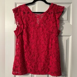 WHBM Lace Flutter Sleeve Top, size 14, pink, tank, shell